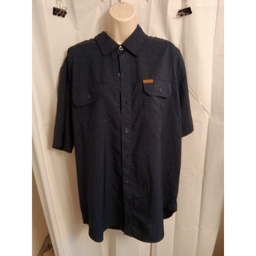 Orvis Mens Short Sleeve Button Shirt Size XL Navy Blue Collared Solid Polyester